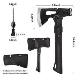 10.5 inch Survival Camp Axe, Camping Hatchet/Hammer Tool with Sheath