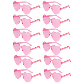 NACHLYNN 4 Pairs Pink Heart Sunglasses for Women Rimless Heart Shaped Sunglasses Candy Color Heart Glasses for Party Favors