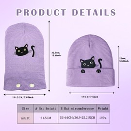 TUONYIS Purple Women's Cat Beanie, Cute Cat, Cat Ear Beanie Hat, Cat Gifts for Cat Lovers, Cat Beanie Knitted Hats for Girls, Women, Valentine's Day Gifts (Purple), purple