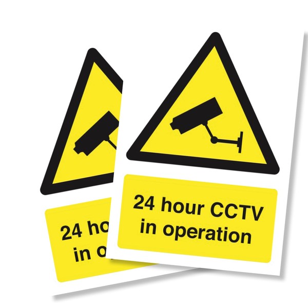 Punkcards - 2 x CCTV in Operation - Safety Sign - Security Camera Warning Triangle - Closed Circuit TV - Warning Safety - A4 210mm x 297mm 3mm Correx - Outdoor or Indoor Use - Manufactured in UK