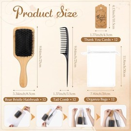 Meanplan Juego de 12 cepillos de pelo con cerdas de jabalí, regalos con peine de cola, bolsas y tarjetas, cepillo de madera para mujeres para cabello 