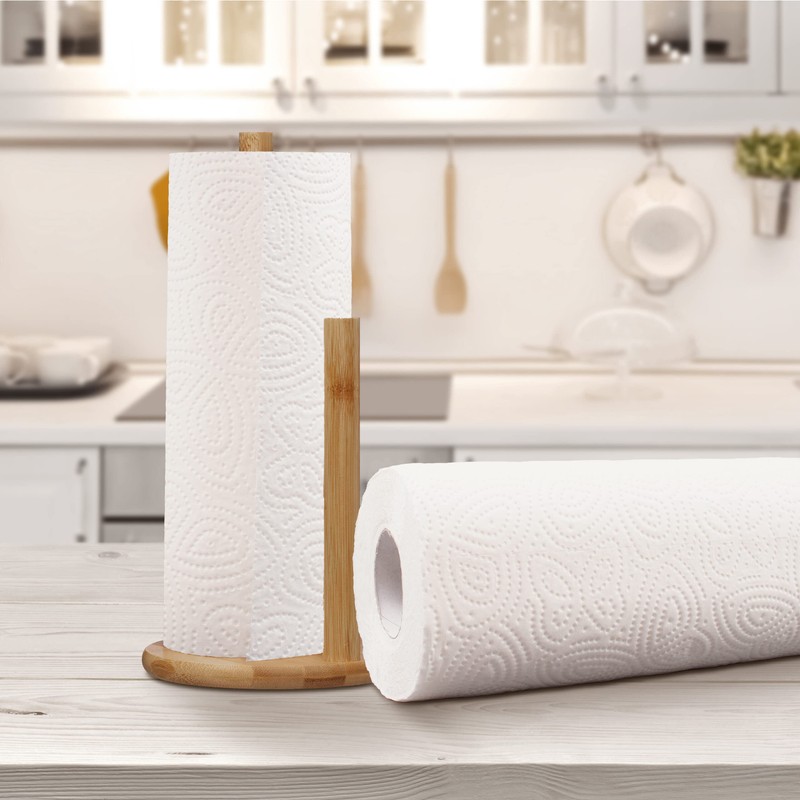 Relaxdays Standing Kitchen Roll Holder Bamboo Roll Holder with Roll