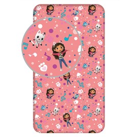 Gabby's Dollhouse New Kid's Single Fitted Sheet, 100% Cotton, Size 90 x 200 cm