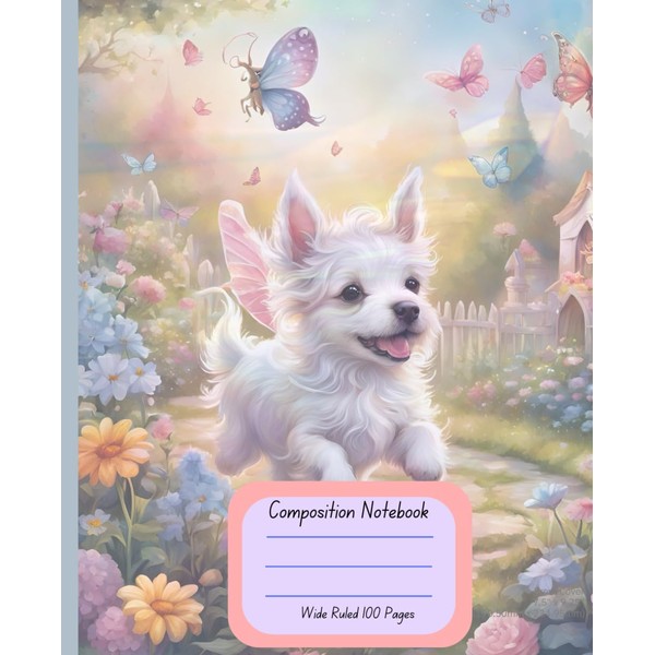 Fairy Puppy Composition Notebook – Wide Ruled with Subtle Page