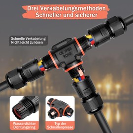 Pack of 8 Cable Connectors, Waterproof 3 Pin, Underground Cable Connector, Waterproof Cable Sleeve, IP68, 3-Way Junction Box, Outdoor Diameter 3-12 mm for Outdoor (Pack of 8)