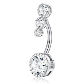 VERAMI 14G 925 Sterling Silver Belly Button Rings For Women 12mm Bar Navel Ring Round Cubic Zirconia Belly Rings Clear CZ Navel Rings Piercing