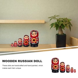 STOBOK 5Pcs Russian Nesting Dolls Nesting Babushka Dolls Girl Handmade Toys for Christmas Home Room Decoration, Red