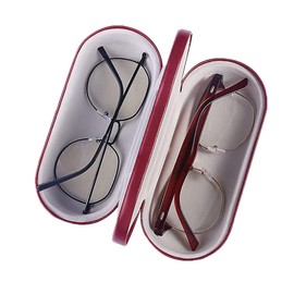 Green travel Double Glasses Case for 2 Glasses, Double-Sided Glasses Case, Hard Case, Portable Glasses Case, Red, Hard Shell Glasses Case for Men and Women, red