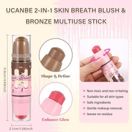 UCANBE Colorete y bronceador en barra multiusos Skin Breath, barra de maquillaje cremoso 2 en 1 para rostro y mejillas, para un acabado natural y radiante (04 Rosa en flor)