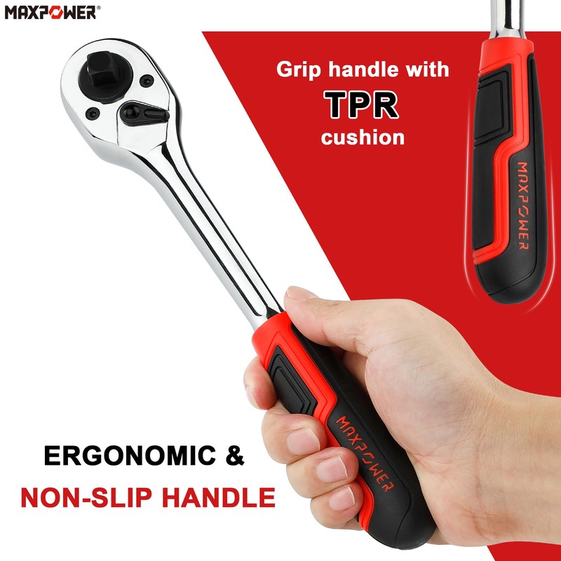 MAXPOWER 3-in-1 Ratchet Handle, Multifunctional Ratchet Wrench with 1/4", 3/8"