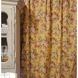 "Handmade" Yellow Shabby 2 Panels Tiebacks 42"W x 36”L Window Curtain