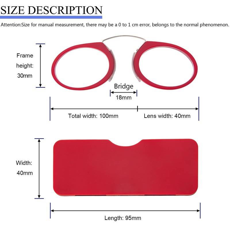 REAVEE 2 Pack Pinch Nose Clip on Reading Glasses Armless