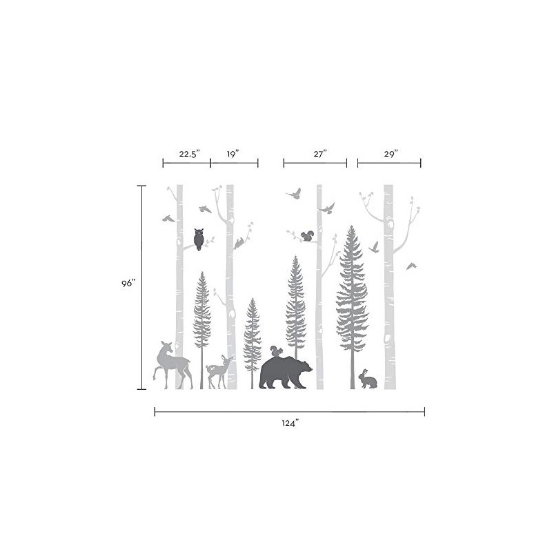 Simple Shapes Birch Trees with Animals Wall Decal - Scheme