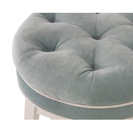 Hillsdale, Sophia Round Tufted Wood and Upholstered Backless Vanity Stool, Spa Blue