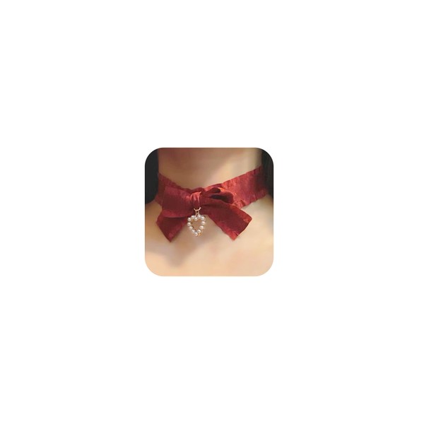 Red Choker Necklace for Women Red Velvet Heart Necklace Bow