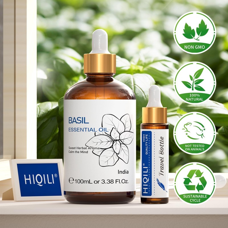 HIQILI Basil Essential Oil 100ml Pure and Natural