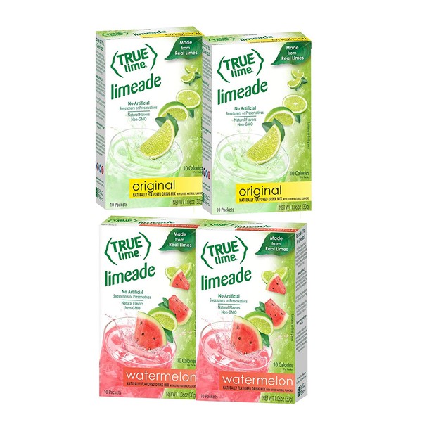 True Lime LIMEADE & WATERMELON (Pack of 4 | 2 boxes each flavor) 10ct each box. True Lemon | True Citrus