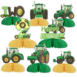 Kreatwow Tractor 2nd Birthday Decorations 8pcs Tractor 2nd Birthday Honeycomb Centerpiece Farm Tractor Party Decorations Green Yellow Tractor Table Topper Tractor Party Supplies for 2nd Birthday