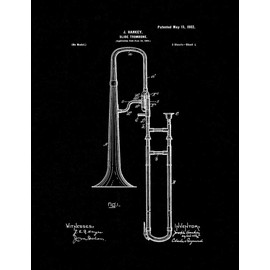 Slide Trombone Patent Print Black Matte (5" x 7") M10077