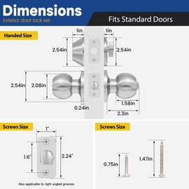 RAFECIEE Exterior Door Lock Set, Single Cylinder Deadbolt Lock and Door Knob Set, Front Door Lock Set, Satin Nickel Door Knob and Deadbolt Set, Not Keyed Alike, 2 Pack
