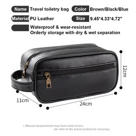 EURYNOME Toiletry Bags For Men PU Leather Large Bathroom Shaving Dopp Kit Customizable gift for Wedding,Christmas,New Year, Black, Classic,fashion