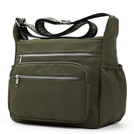 KALIDI FANCY FOREST Shoulder Bag, Large Capacity, 9 Pockets, Crossbody Bag, Shoulder Bag, Multi-functional, Nylon, Waterproof, Lightweight, Women's, Men's, Commuting to School or Work, green (olive
