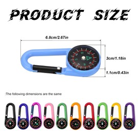 Sikweny 11 Piece Compass with Carabiner Hook Set Compass Key Ring Multifunctional Compass Accessories ABS Material Mini Carabiner Colourful Portable for Camping Outdoor Hiking