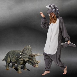 BETIFUHOM Animal Triceratops Onesie Pajamas Unisex Adult Dinosaur Christmas One-Piece Costume Cosplay for Women and Men