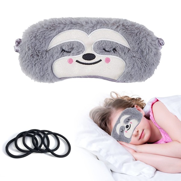 Sleeping Mask Funny, Soft Cute Grey Sloth Sleeping Mask Women Plush Animal Sleeping Mask Children Boys Blindfold for Sleeping for Children Girls Women with 5 Elastic Bands