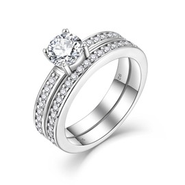 Starchenie Wedding Ring Engagement Ring, 925 Sterling Silver Double Ring for Couples
