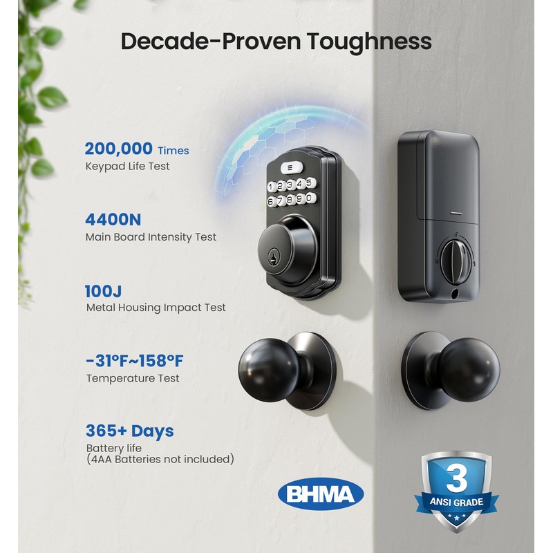 Veise Keyless Entry Door Lock with 2 Knobs, Electronic Backlit