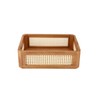 YAHUAN Pine Wood Bamboo Woven Frame Square Storage Basket Low