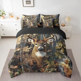 Erosebridal Deer Camo Queen Comforter Set with Sheets Rustic Hunting Bedding Set 7-Piece for Men Boys Kids Adults Camouflage Army Deer Bed in A Bag Vintage Hunting Animals Quilt Duvet Insert