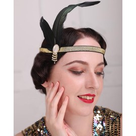 Rumtock Black Flapper Hair Accessories with Rhinestones Beads Applique Headband Tassels Hair Jewelry 20s Party Hair Piece