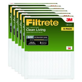 Filtrete Clean Living Dust Reduction AC Furnace Air Filter, MPR 600, 14 x 25 x 1-Inches, 6-Pack