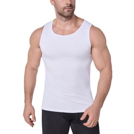 Towintec Compression Shirt Men Sleeveless Athletic Tank Top Underarm Mesh Slim Vest Workout Base Layer Undershirt Sport Muscle Gym Shirts(White,L)