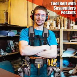 Carpenter Tool Belt Tool Belt with Suspenders Multi Pockets Tool Pouch Adjustable Tool Bag with Suspenders Pockets, Lightweight 600D Oxford Cloth Construction Utility Belt