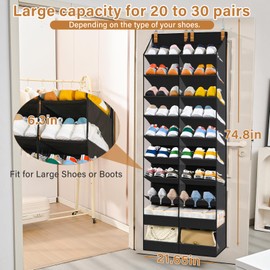 Euct 20-30 Pairs Over the Door Shoe Organizer, 10-Tier Hanging Shoe Storage