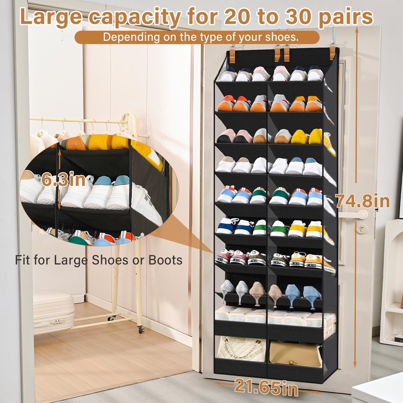 Euct 20-30 Pairs Over the Door Shoe Organizer, 10-Tier Hanging
