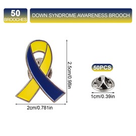 WANDIC 50 Pcs Yellow&Blue Ribbon Brooches, 0.98 * 0.78in Alloy Down Syndrome Awareness Pins World Down Syndrome Day Ribbon Badges for Jewelry Making