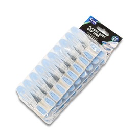 Addis Soft Clip Plastic Large Clothes Washing Line Pegs, Pack of 20, Blue Clear