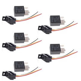 ESUPPORT Car Heavy Duty Relay Switch 12V 30A SPST 4Pin Wire Socket Plug Harness Waterproof Electrical Automotive Pack of 5