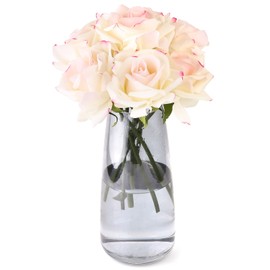 Eyamumo Fake Flowers, Faux Silk Real Touch Artificial Rose Flowers for Decoration DIY, Wedding Party, Home Office Decoration and Dining Table Centerpiece, 7Pcs (WhitePinkEdge-30cm, 30CM)
