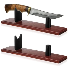 Yookeer 2 Pcs Knife Display Stand Fixed Blade Holder Case Natural Brown Wood Collection Pocket Fixed Collection Swords Durable Horizontal Tabletop Showcase Kitchen, Living Room Rustic Cabin Home Decor