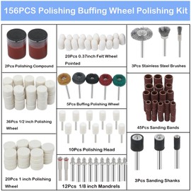 164PCS Polishing Buffing Wheel Polishing Kit for Dremel, Felt Wool Polishing Buffing Pad Set Wheel Grinding Head Point & Mandrel Kit Accessories Tools with 1/8" Shank for Jewelry Metal Polishing