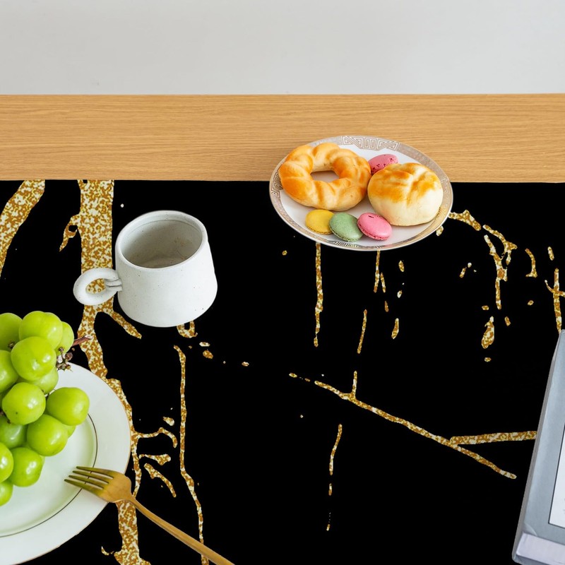 Tablecloth Black and Gold Middle Runner Modern Tablecloths with Marble