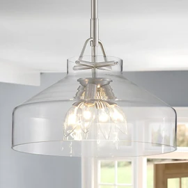 WUZUPS Chandelier Rustic Farmhouse Industrial Round Ceiling Pendant LED Light Fixture with Clear Glass Shades for Dining Room Kitchen Island Foyer Entryway, H 9.4" x W 10.6", E26 Base, Gold