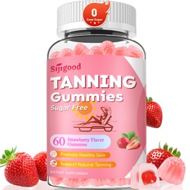 SijiGood Tanning Gummies - Sugar Free Daily Tanning Gummies for Woman & Men, Self Tanning Melanin Supplements Work Without Sun for Skin Health, Strawberries Flavor, 60 Count