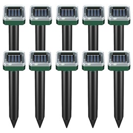 10 Pack Mole Repellent Solar Powered,Snake Repellent Ultrasonic, IP 65 Waterproof Ultrasonic Deterrent Stakes,Get Rid for Moles,Voles,Gophers,Squirrels, Voles, Skunks in Yard, Lawn, and Garden