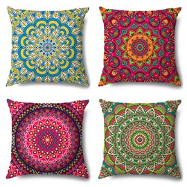 Artscope Cozy Cushion Covers, Pack of 4 Soft Velvet Mandala Dahlia Print Pattern Decorative Throw Pillow Covers Cases for Sofa Couch Bedroom Living Room Home Decor 45x45CM